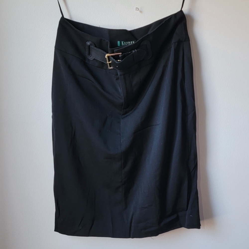 Ralph Lauren Elegant Wool Black Pencil Skirt with Buckle Size 4